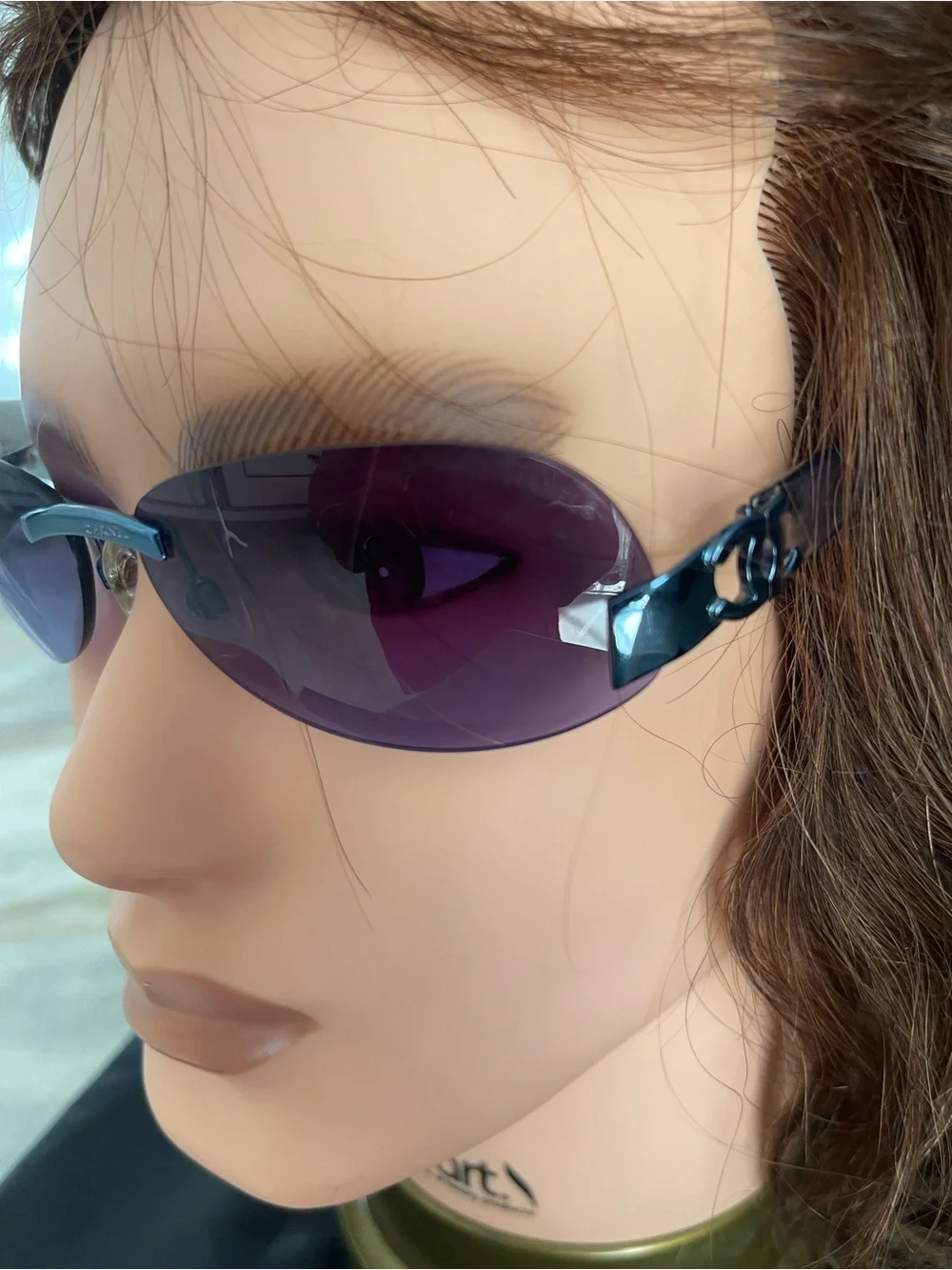 CHANEL Purple Rimless Sunglasses with Metal Bridge